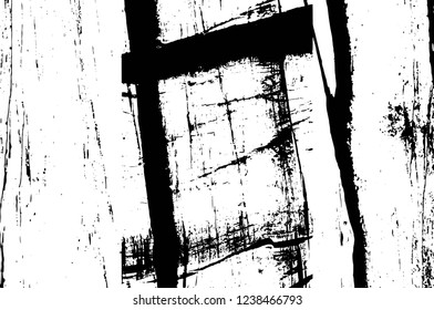 Grunge overlay layer. Abstract black and white vector background. Monochrome vintage surface with dirty pattern in cracks, spots, dots. Old wall in dark horror style design