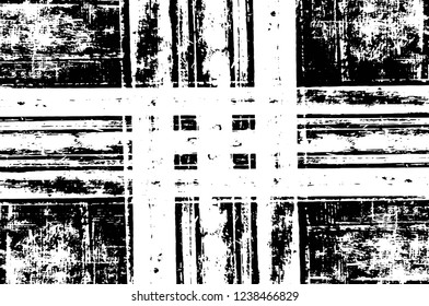 Grunge overlay layer. Abstract black and white vector background. Monochrome vintage surface with dirty pattern in cracks, spots, dots. Old wall in dark horror style design