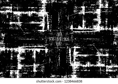Grunge overlay layer. Abstract black and white vector background. Monochrome vintage surface with dirty pattern in cracks, spots, dots. Old wall in dark horror style design