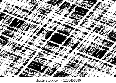 Grunge overlay layer. Abstract black and white vector background. Monochrome vintage surface with dirty pattern in cracks, spots, dots. Old wall in dark horror style design
