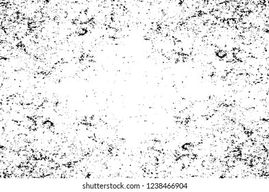 Grunge overlay layer. Abstract black and white vector background. Monochrome vintage surface with dirty pattern in cracks, spots, dots. Old wall in dark horror style design