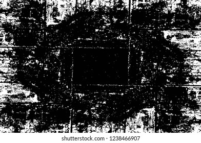 Grunge overlay layer. Abstract black and white vector background. Monochrome vintage surface with dirty pattern in cracks, spots, dots. Old wall in dark horror style design