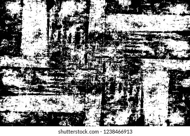 Grunge overlay layer. Abstract black and white vector background. Monochrome vintage surface with dirty pattern in cracks, spots, dots. Old wall in dark horror style design