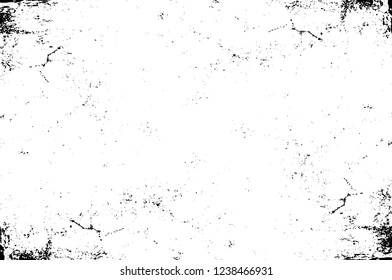 Grunge overlay layer. Abstract black and white vector background. Monochrome vintage surface with dirty pattern in cracks, spots, dots. Old wall in dark horror style design