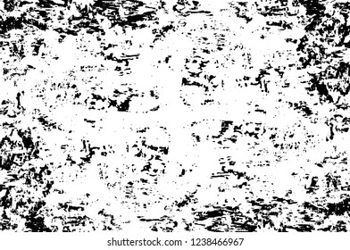 Grunge overlay layer. Abstract black and white vector background. Monochrome vintage surface with dirty pattern in cracks, spots, dots. Old wall in dark horror style design