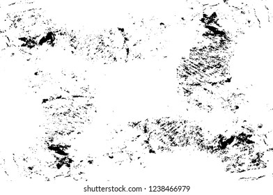 Grunge overlay layer. Abstract black and white vector background. Monochrome vintage surface with dirty pattern in cracks, spots, dots. Old wall in dark horror style design