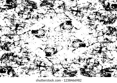 Grunge overlay layer. Abstract black and white vector background. Monochrome vintage surface with dirty pattern in cracks, spots, dots. Old wall in dark horror style design