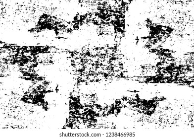 Grunge overlay layer. Abstract black and white vector background. Monochrome vintage surface with dirty pattern in cracks, spots, dots. Old wall in dark horror style design