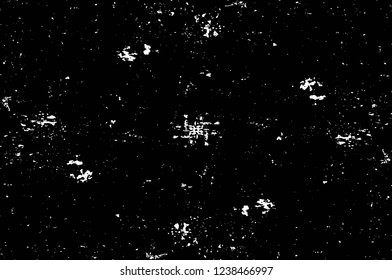 Grunge overlay layer. Abstract black and white vector background. Monochrome vintage surface with dirty pattern in cracks, spots, dots. Old wall in dark horror style design