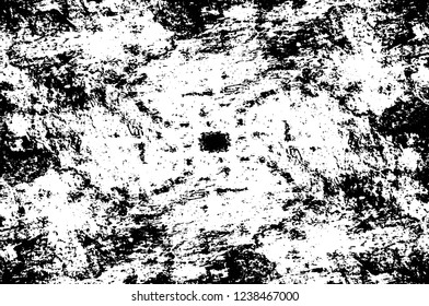 Grunge overlay layer. Abstract black and white vector background. Monochrome vintage surface with dirty pattern in cracks, spots, dots. Old wall in dark horror style design