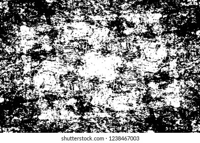 Grunge overlay layer. Abstract black and white vector background. Monochrome vintage surface with dirty pattern in cracks, spots, dots. Old wall in dark horror style design