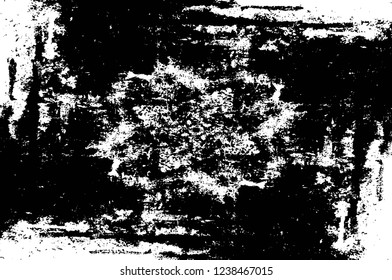 Grunge overlay layer. Abstract black and white vector background. Monochrome vintage surface with dirty pattern in cracks, spots, dots. Old wall in dark horror style design