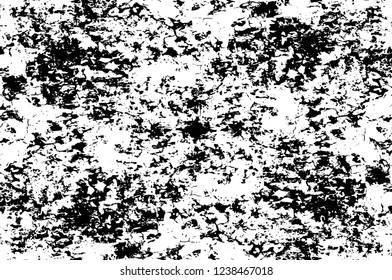 Grunge overlay layer. Abstract black and white vector background. Monochrome vintage surface with dirty pattern in cracks, spots, dots. Old wall in dark horror style design