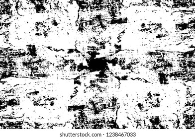 Grunge overlay layer. Abstract black and white vector background. Monochrome vintage surface with dirty pattern in cracks, spots, dots. Old wall in dark horror style design