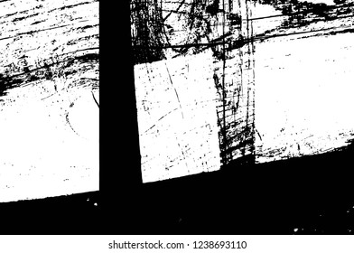Grunge overlay layer. Abstract black and white vector background. Monochrome vintage surface with dirty pattern in cracks, spots, dots. Old wall in dark horror style design