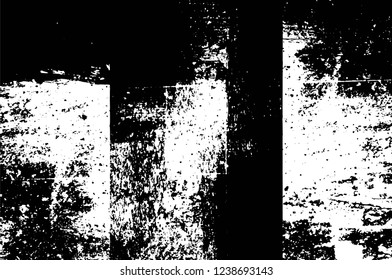 Grunge overlay layer. Abstract black and white vector background. Monochrome vintage surface with dirty pattern in cracks, spots, dots. Old wall in dark horror style design