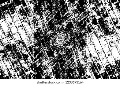 Grunge overlay layer. Abstract black and white vector background. Monochrome vintage surface with dirty pattern in cracks, spots, dots. Old wall in dark horror style design