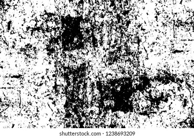 Grunge overlay layer. Abstract black and white vector background. Monochrome vintage surface with dirty pattern in cracks, spots, dots. Old wall in dark horror style design