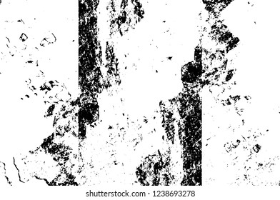 Grunge overlay layer. Abstract black and white vector background. Monochrome vintage surface with dirty pattern in cracks, spots, dots. Old wall in dark horror style design