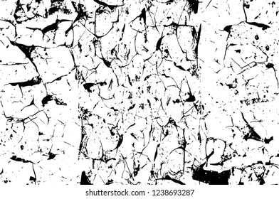 Grunge overlay layer. Abstract black and white vector background. Monochrome vintage surface with dirty pattern in cracks, spots, dots. Old wall in dark horror style design