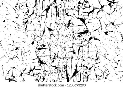 Grunge overlay layer. Abstract black and white vector background. Monochrome vintage surface with dirty pattern in cracks, spots, dots. Old wall in dark horror style design