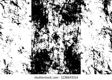 Grunge overlay layer. Abstract black and white vector background. Monochrome vintage surface with dirty pattern in cracks, spots, dots. Old wall in dark horror style design