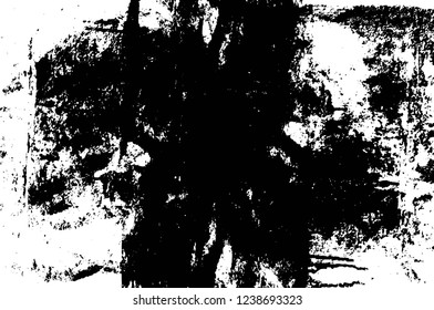 Grunge overlay layer. Abstract black and white vector background. Monochrome vintage surface with dirty pattern in cracks, spots, dots. Old wall in dark horror style design