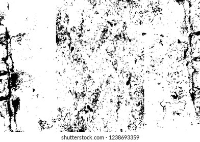 Grunge overlay layer. Abstract black and white vector background. Monochrome vintage surface with dirty pattern in cracks, spots, dots. Old wall in dark horror style design