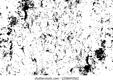 Grunge overlay layer. Abstract black and white vector background. Monochrome vintage surface with dirty pattern in cracks, spots, dots. Old wall in dark horror style design