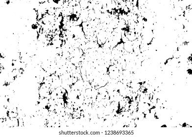 Grunge overlay layer. Abstract black and white vector background. Monochrome vintage surface with dirty pattern in cracks, spots, dots. Old wall in dark horror style design