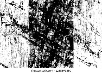 Grunge overlay layer. Abstract black and white vector background. Monochrome vintage surface with dirty pattern in cracks, spots, dots. Old wall in dark horror style design