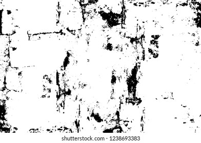 Grunge overlay layer. Abstract black and white vector background. Monochrome vintage surface with dirty pattern in cracks, spots, dots. Old wall in dark horror style design
