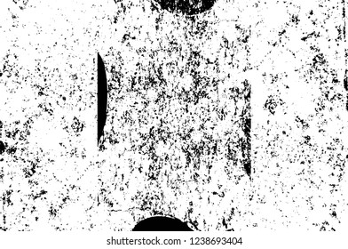 Grunge overlay layer. Abstract black and white vector background. Monochrome vintage surface with dirty pattern in cracks, spots, dots. Old wall in dark horror style design