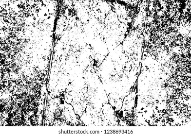 Grunge overlay layer. Abstract black and white vector background. Monochrome vintage surface with dirty pattern in cracks, spots, dots. Old wall in dark horror style design