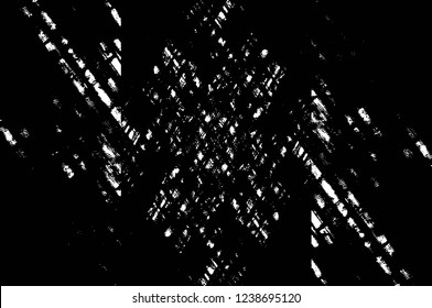 Grunge overlay layer. Abstract black and white vector background. Monochrome vintage surface with dirty pattern in cracks, spots, dots. Old wall in dark horror style design