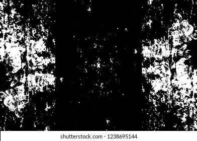 Grunge overlay layer. Abstract black and white vector background. Monochrome vintage surface with dirty pattern in cracks, spots, dots. Old wall in dark horror style design