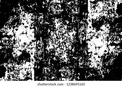 Grunge overlay layer. Abstract black and white vector background. Monochrome vintage surface with dirty pattern in cracks, spots, dots. Old wall in dark horror style design