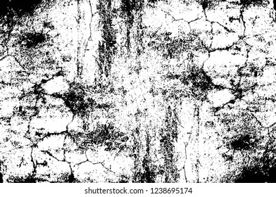 Grunge overlay layer. Abstract black and white vector background. Monochrome vintage surface with dirty pattern in cracks, spots, dots. Old wall in dark horror style design