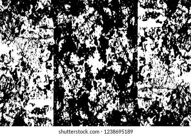 Grunge overlay layer. Abstract black and white vector background. Monochrome vintage surface with dirty pattern in cracks, spots, dots. Old wall in dark horror style design