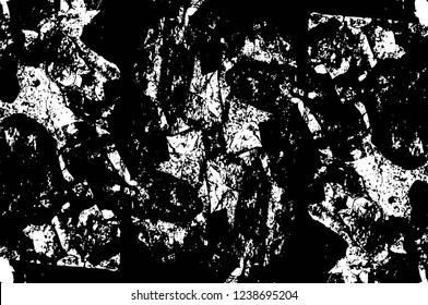 Grunge overlay layer. Abstract black and white vector background. Monochrome vintage surface with dirty pattern in cracks, spots, dots. Old wall in dark horror style design