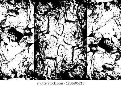 Grunge overlay layer. Abstract black and white vector background. Monochrome vintage surface with dirty pattern in cracks, spots, dots. Old wall in dark horror style design