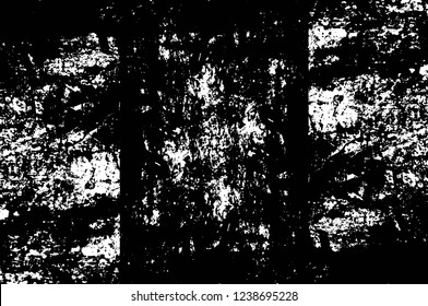 Grunge overlay layer. Abstract black and white vector background. Monochrome vintage surface with dirty pattern in cracks, spots, dots. Old wall in dark horror style design