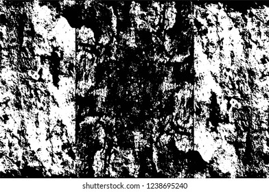 Grunge overlay layer. Abstract black and white vector background. Monochrome vintage surface with dirty pattern in cracks, spots, dots. Old wall in dark horror style design