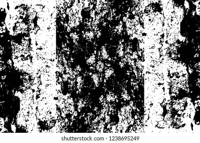 Grunge overlay layer. Abstract black and white vector background. Monochrome vintage surface with dirty pattern in cracks, spots, dots. Old wall in dark horror style design