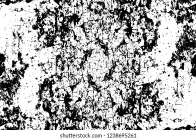 Grunge overlay layer. Abstract black and white vector background. Monochrome vintage surface with dirty pattern in cracks, spots, dots. Old wall in dark horror style design