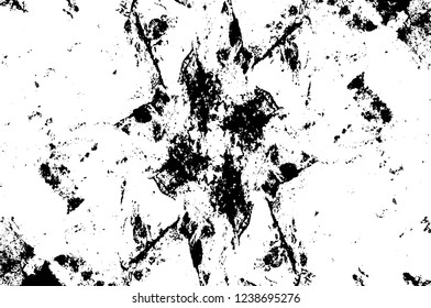 Grunge overlay layer. Abstract black and white vector background. Monochrome vintage surface with dirty pattern in cracks, spots, dots. Old wall in dark horror style design