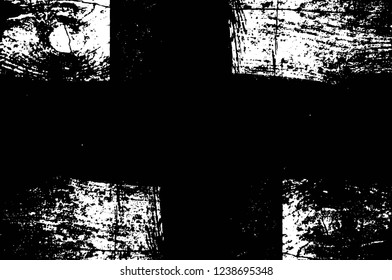 Grunge overlay layer. Abstract black and white vector background. Monochrome vintage surface with dirty pattern in cracks, spots, dots. Old wall in dark horror style design