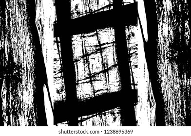 Grunge overlay layer. Abstract black and white vector background. Monochrome vintage surface with dirty pattern in cracks, spots, dots. Old wall in dark horror style design