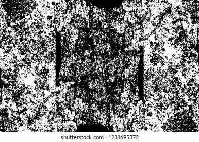 Grunge overlay layer. Abstract black and white vector background. Monochrome vintage surface with dirty pattern in cracks, spots, dots. Old wall in dark horror style design