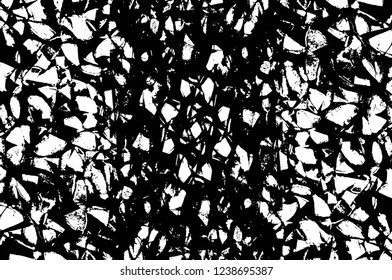 Grunge overlay layer. Abstract black and white vector background. Monochrome vintage surface with dirty pattern in cracks, spots, dots. Old wall in dark horror style design